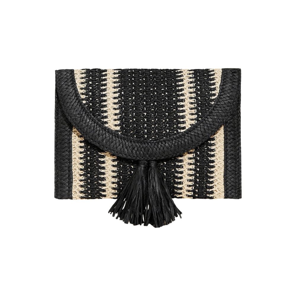 1888 Color Block Woven Clutch Bag Straw Fringe Flap Small Striped Boho